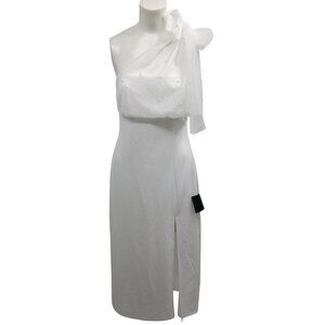 Lulus White Elegant Indication Mesh Pearl One-Shoulder Midi Dress Size L Wedding